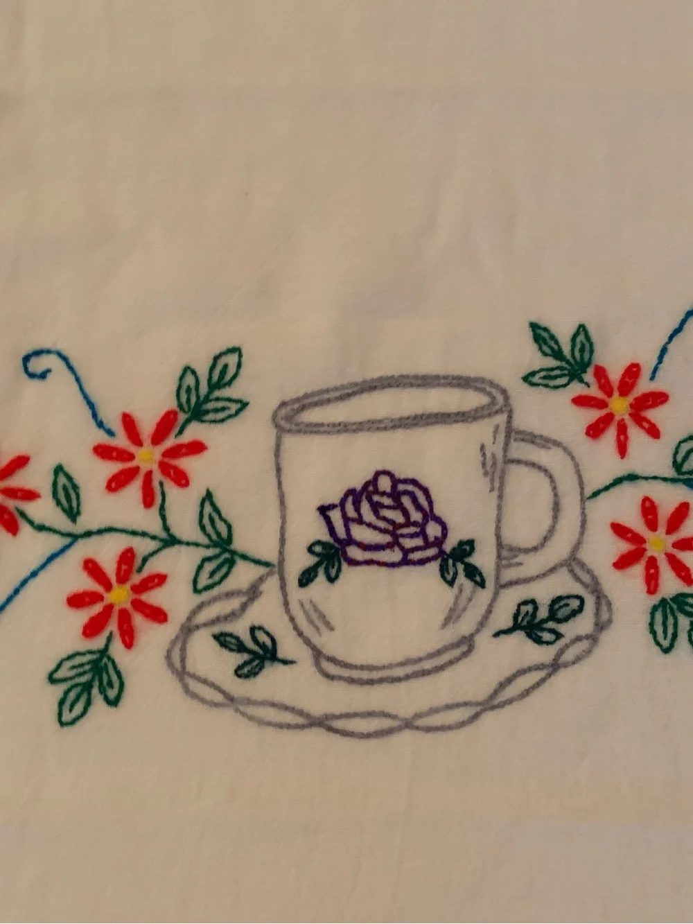 Vintage Hand Embroidered Kitchen Towels Set Of 4